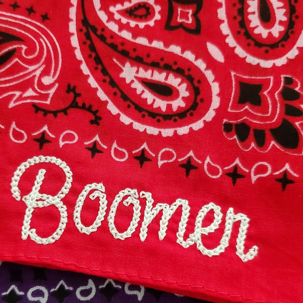 Handmade Embroidered Bandana With Team Logo Or Saying Oklahoma OU Boomer